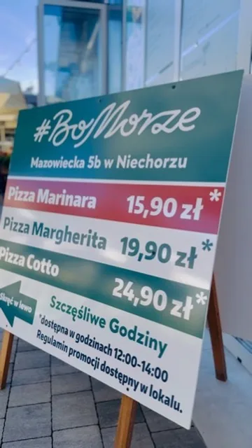 Tablica BoMorze Happy Hours przed lokalem — Margherita, Cotto
